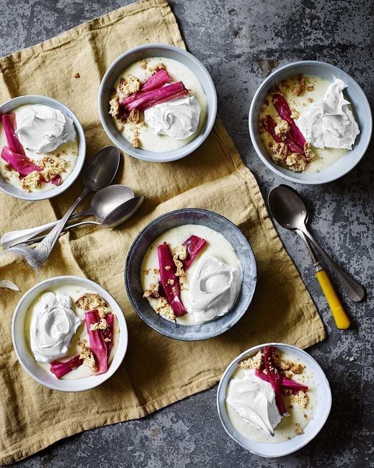 Îles flottantes with marsala and roasted rhubarb