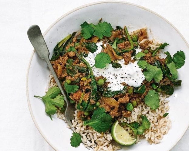 Beef keema shown in a white bowl