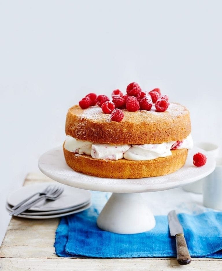 Raspberry and lemon sponge cake