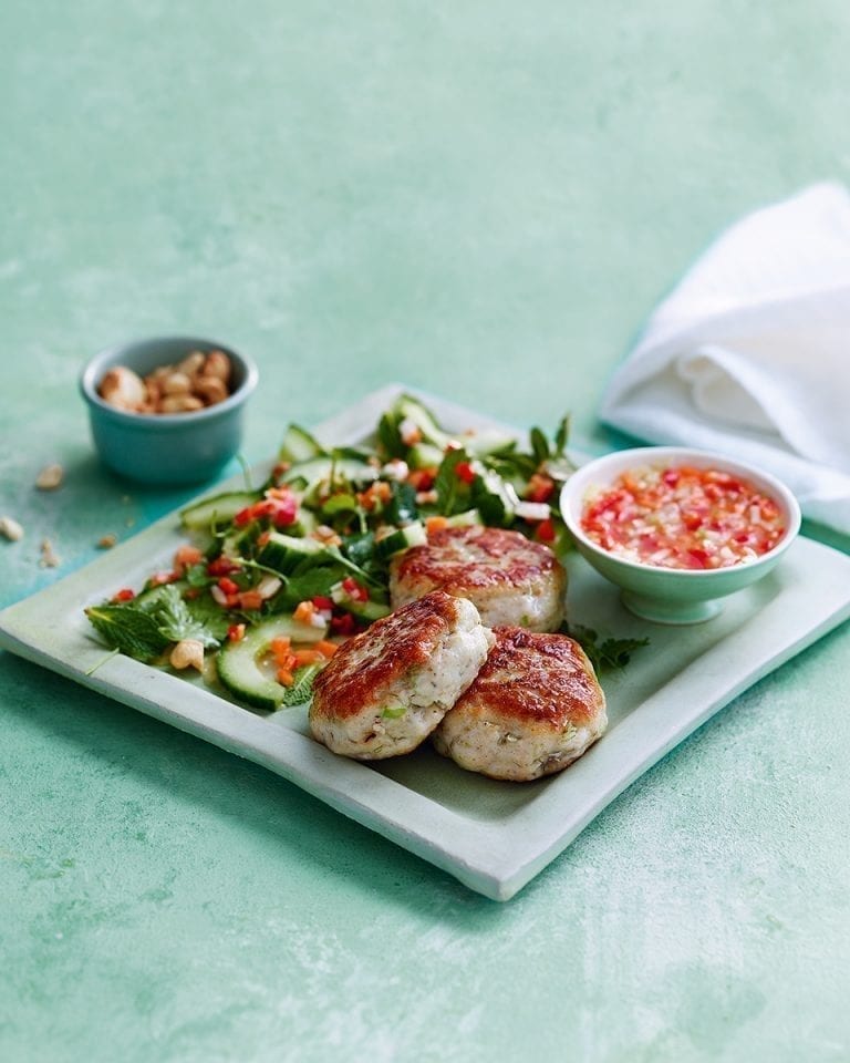 Thai fishcakes with cucumber salad and dipping sauce