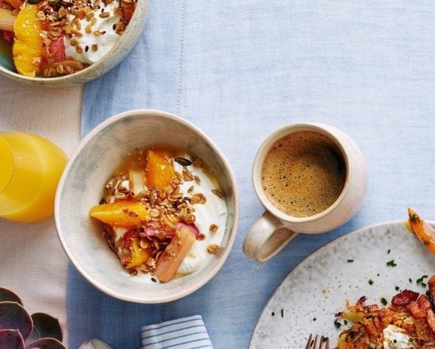 Rhubarb with oat crumble
