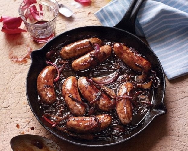 Balsamic onions with sausages