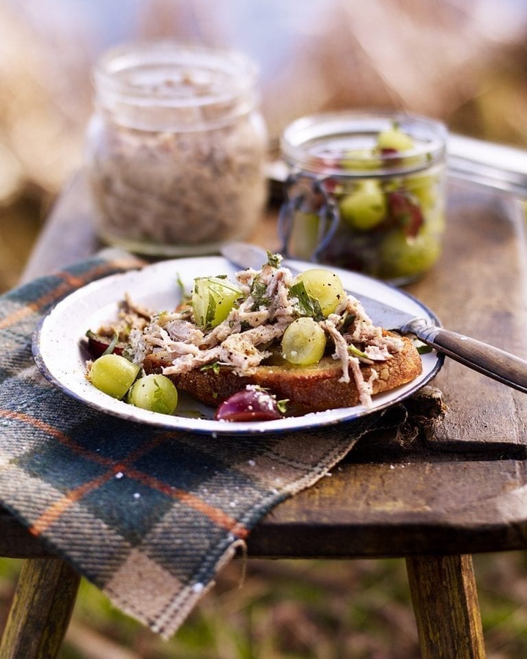 Potted pork rillettes with gooseberries and tarragon