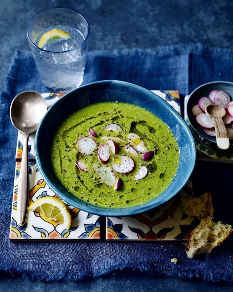 Chilled radish, watercress and tahini yogurt soup