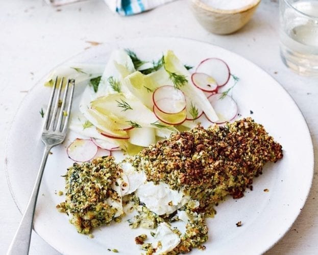 Baked cod with pistachio crust