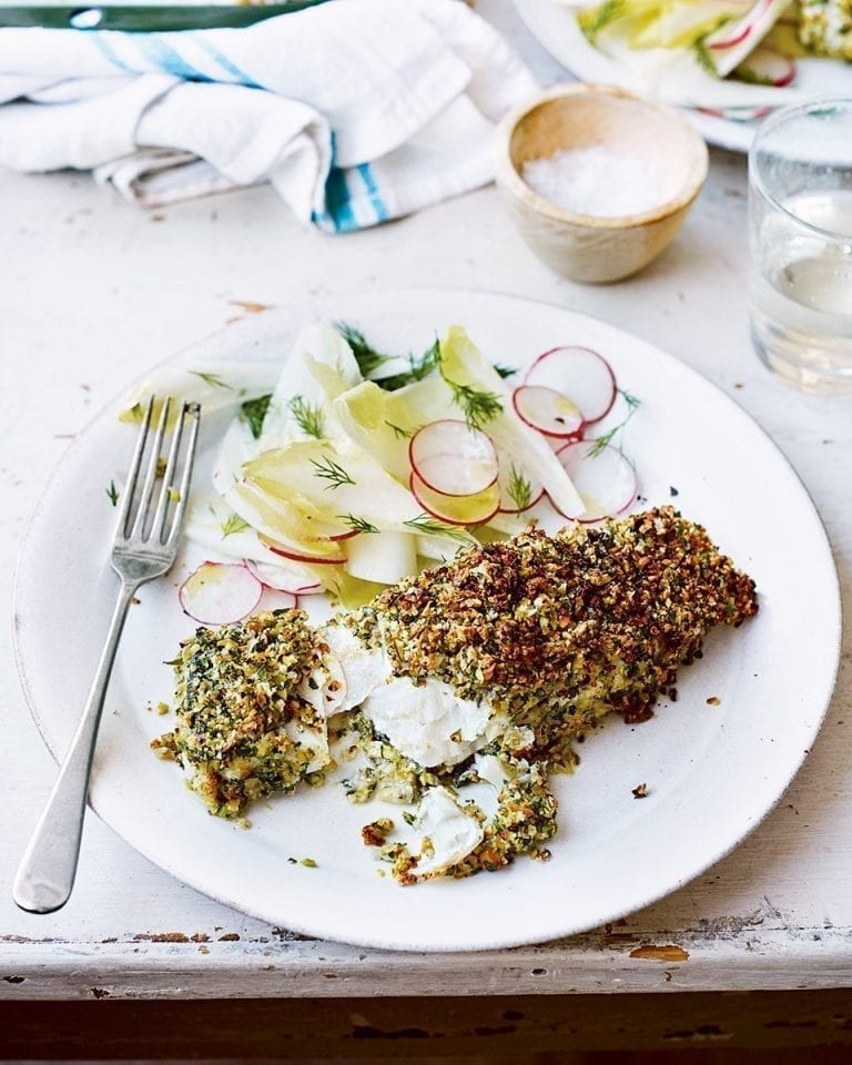 Baked cod with pistachio crust