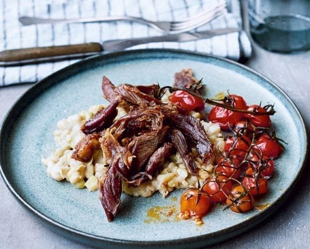 Rack of lamb, potato and pepper tray roast