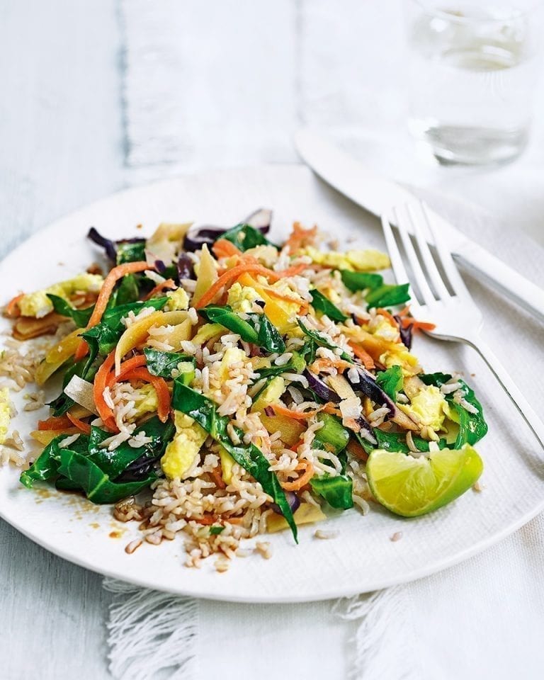 Egg-fried rice and veg stir-fry