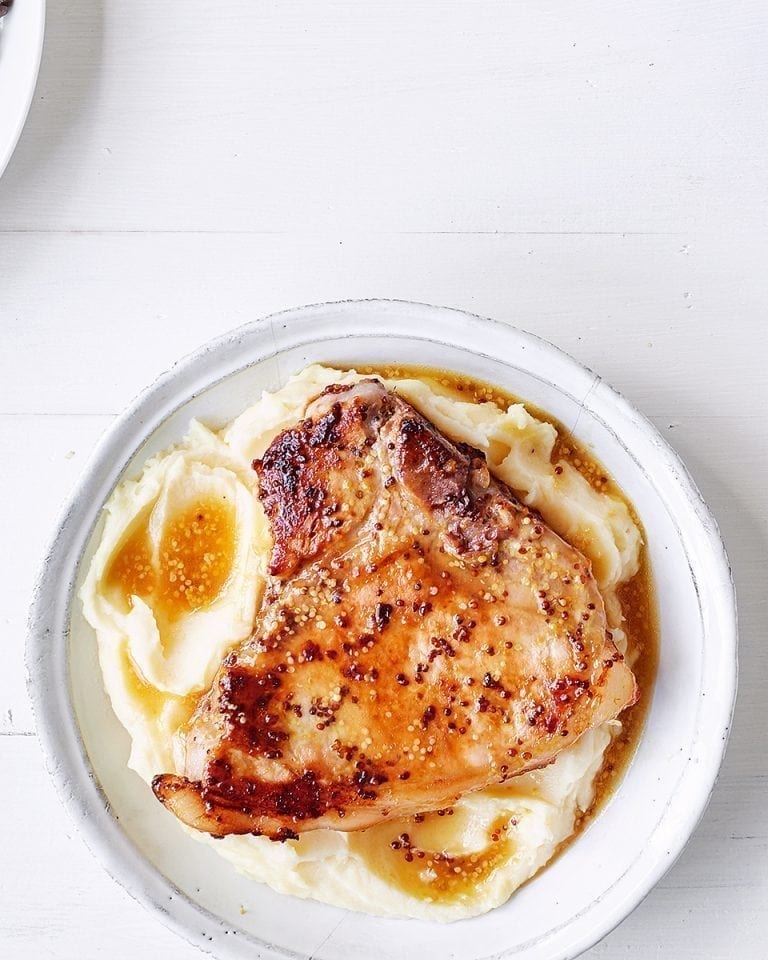 Honey mustard-glazed pork chops with mash