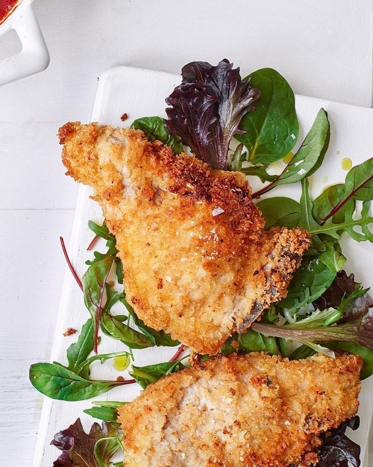 Pork chops stuffed with spinach, goat’s cheese and sun-dried tomatoes