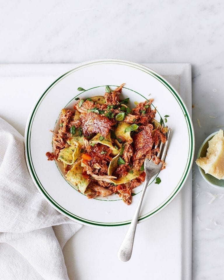 Duck ragù with spinach pasta