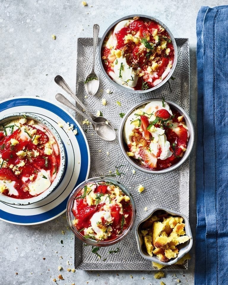 Strawberry and elderflower fool with lemon biscuits