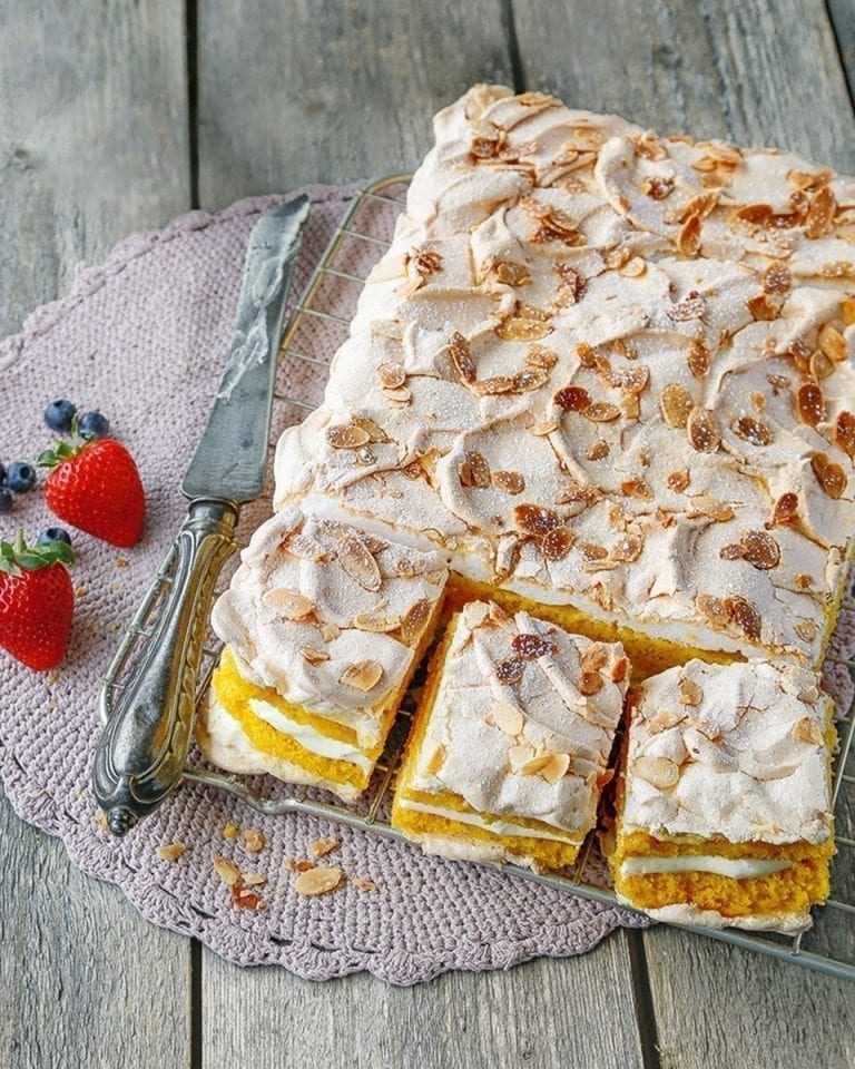 The world’s best cake (Norwegian meringue and custard layer cake)