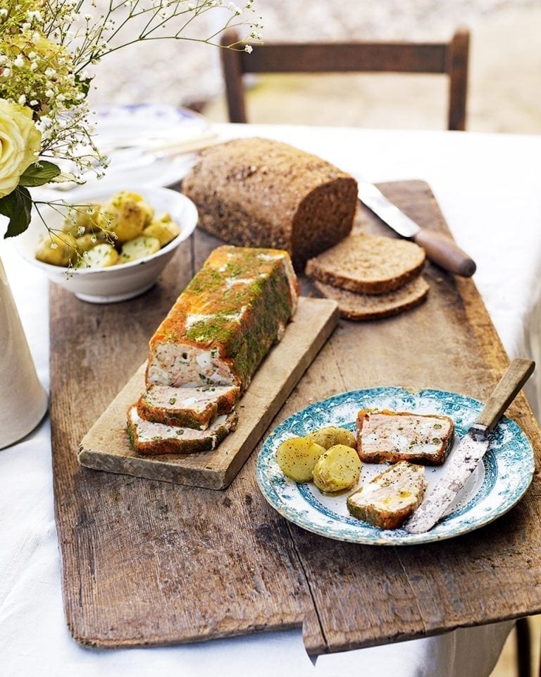 Trout terrine with capers, chopped egg, dill and chives recipe