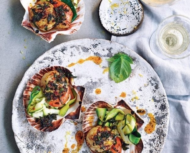 Scallops with lemon, basil and chilli brown butter