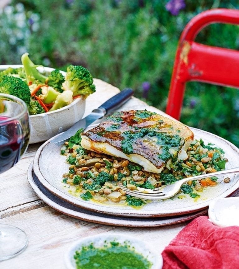 Giorgio Locatelli’s cod, parsley sauce and lentils