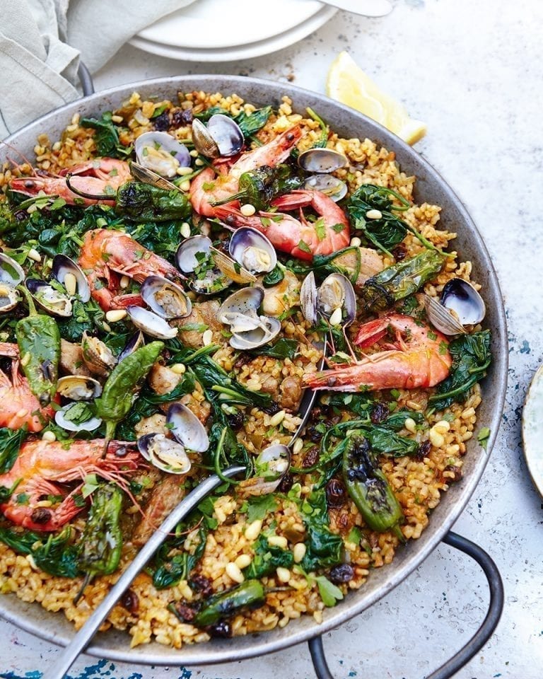 Paella cooked on the barbecue
