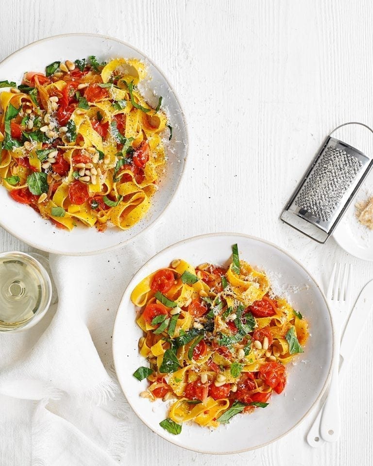 Spicy tomato and basil pasta recipe | delicious. magazine