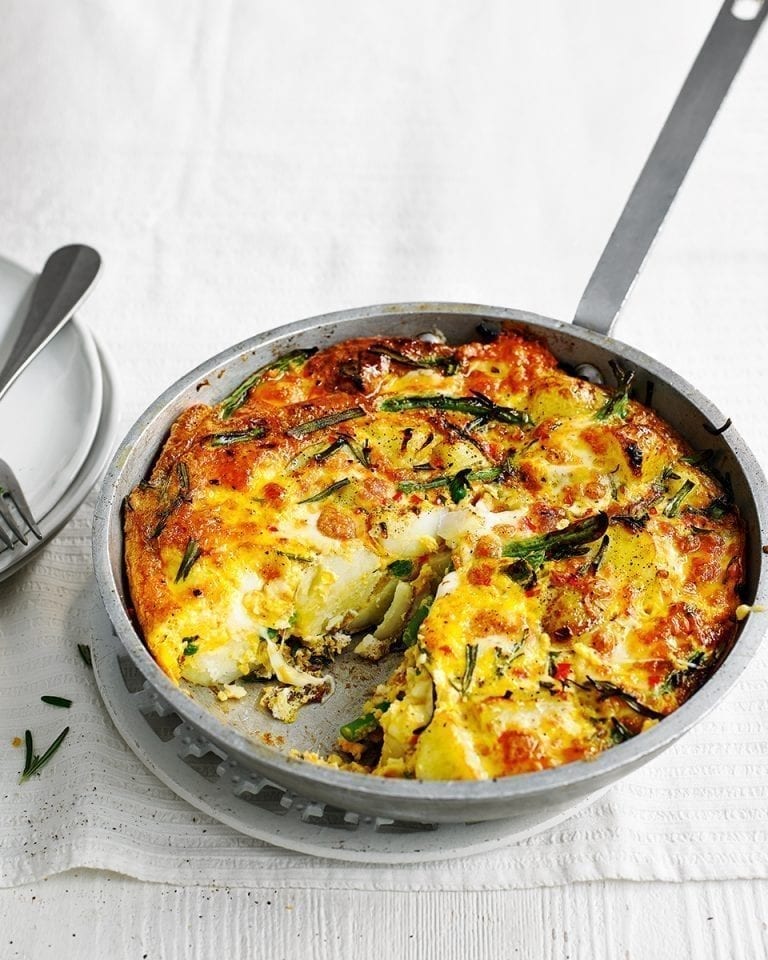 New potato, bean and mozzarella frittata