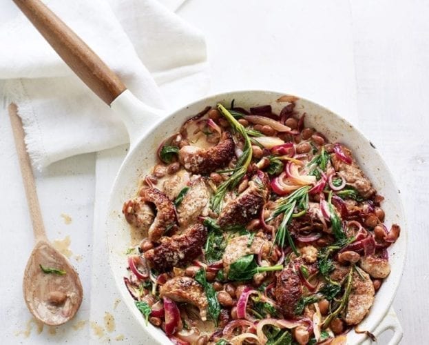 Sausage, apple and potato one-pan roast