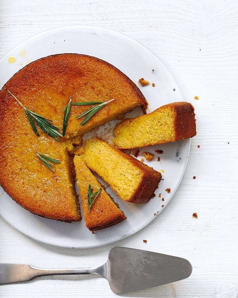 Honey, rosemary and yogurt polenta cake