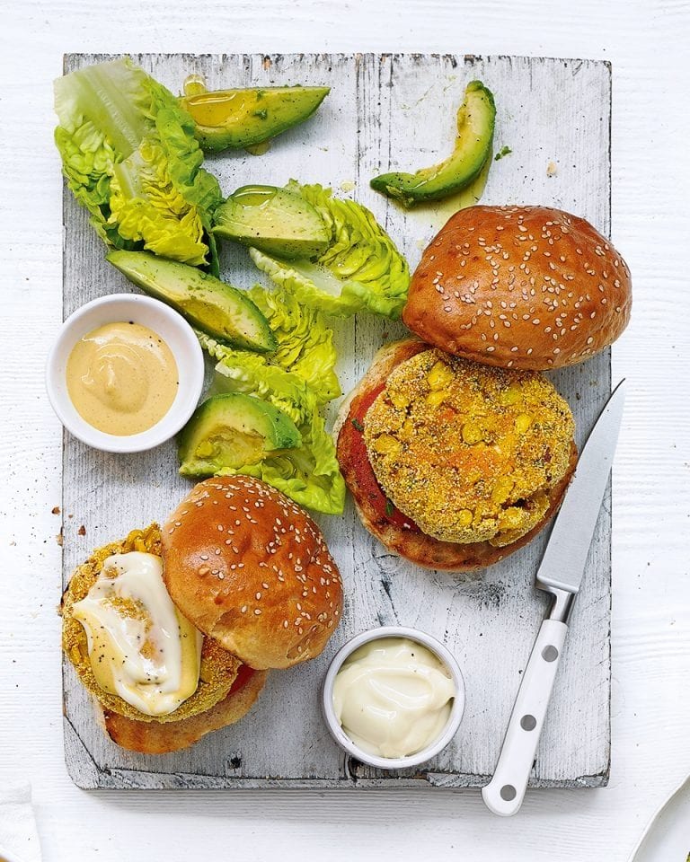 Sweet potato and sweetcorn vegan burgers