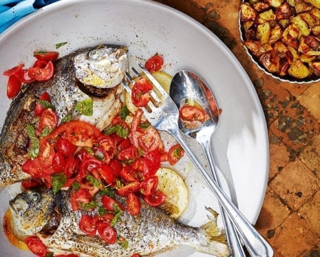 Sea bream with spring onion and brown butter rice