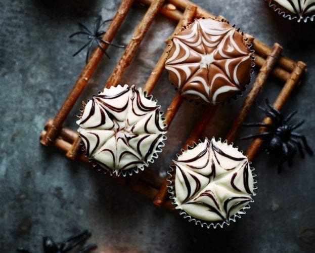 Chocolate spiderweb cupcakes