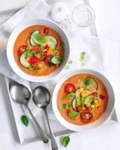Bowls of gazpacho soup