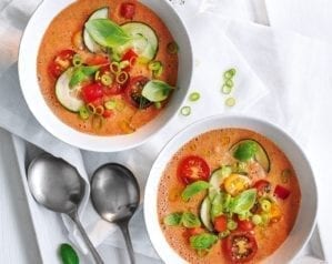 Bowls of gazpacho soup