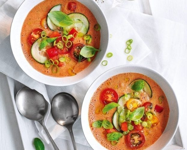 Bowls of gazpacho soup