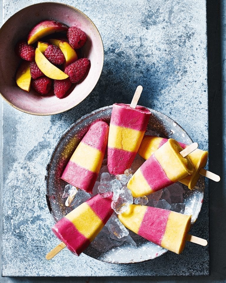 Peach melba smoothie lollies