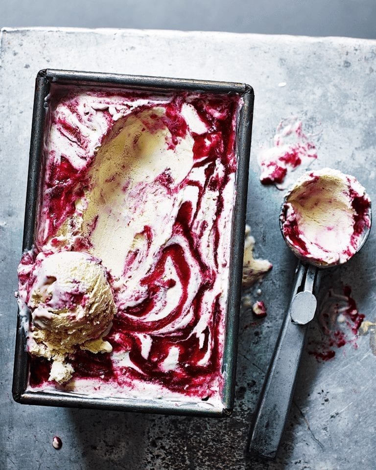 Traditional vanilla cherry ripple ice cream