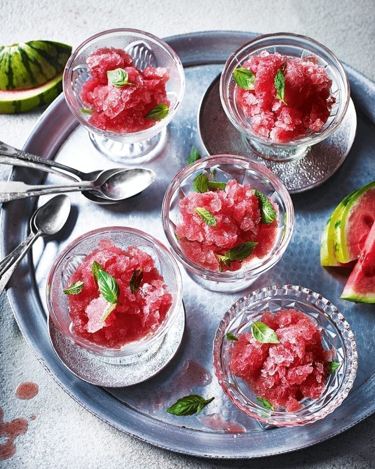 Watermelon, vodka and herb granita