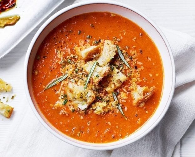 Roasted tomato soup with croutons
