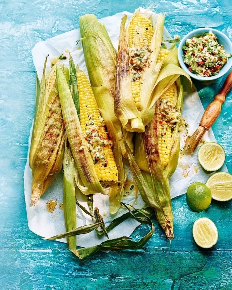 Corn on the cob with cheese and chilli butter