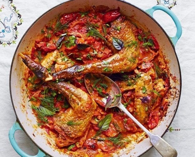 Guinea fowl fesenjan (walnut and pomegranate stew)