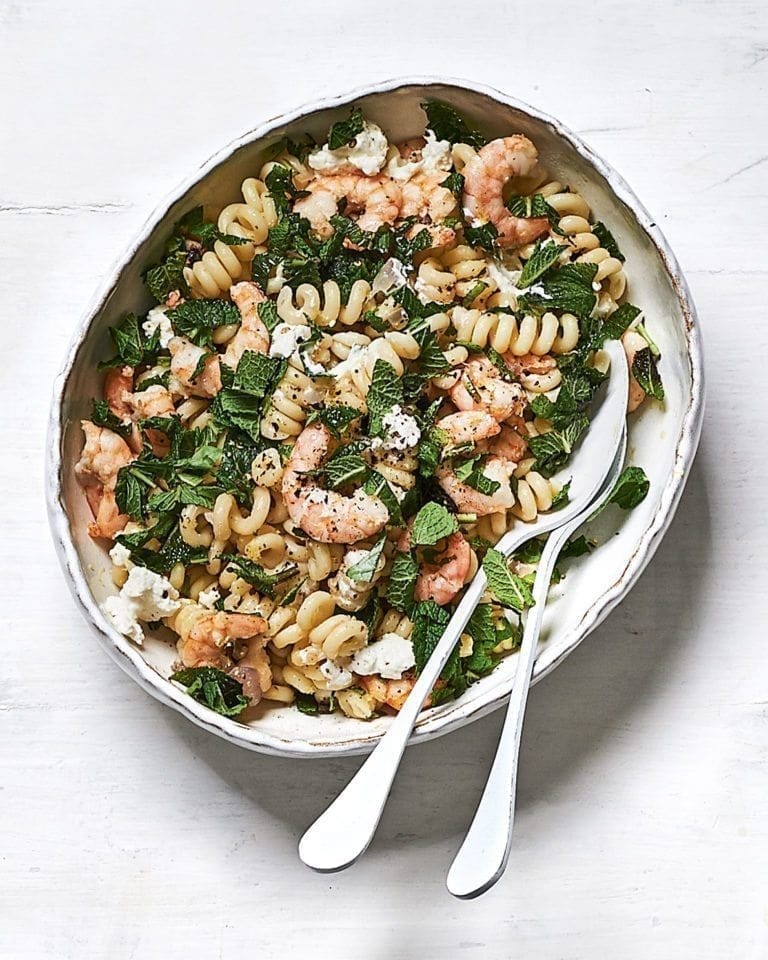 Prawn, lemon and mint pasta