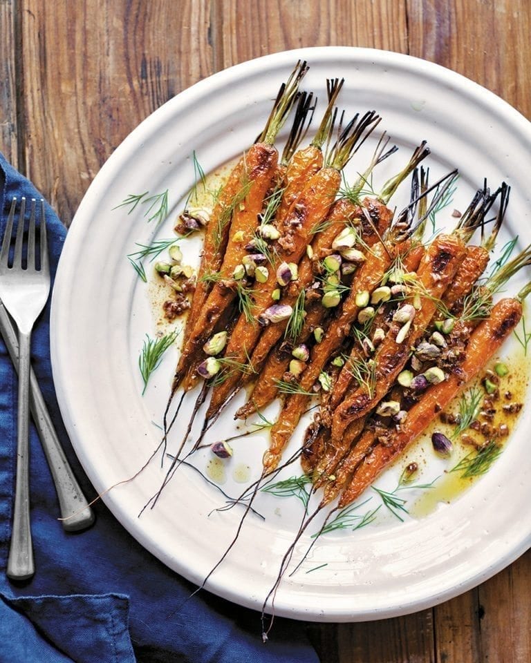 Brown-butter carrots with pistachios and dill