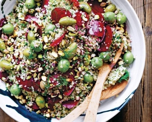Roasted vegetable and chickpea quinoa salad