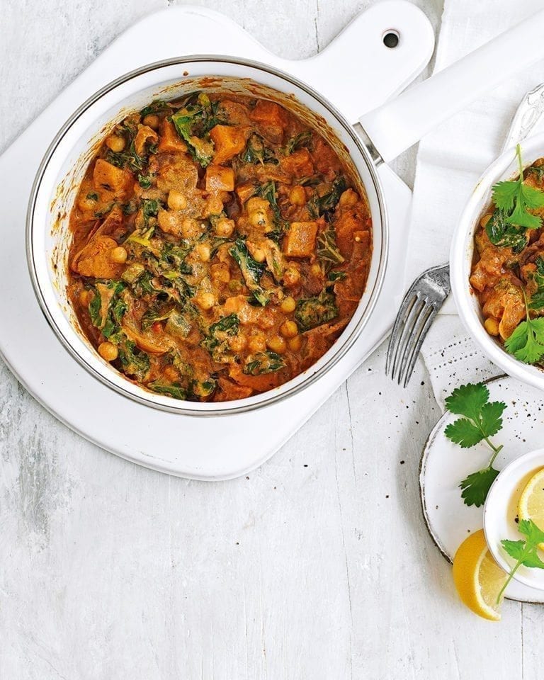 Sweet potato, okra and chickpea curry