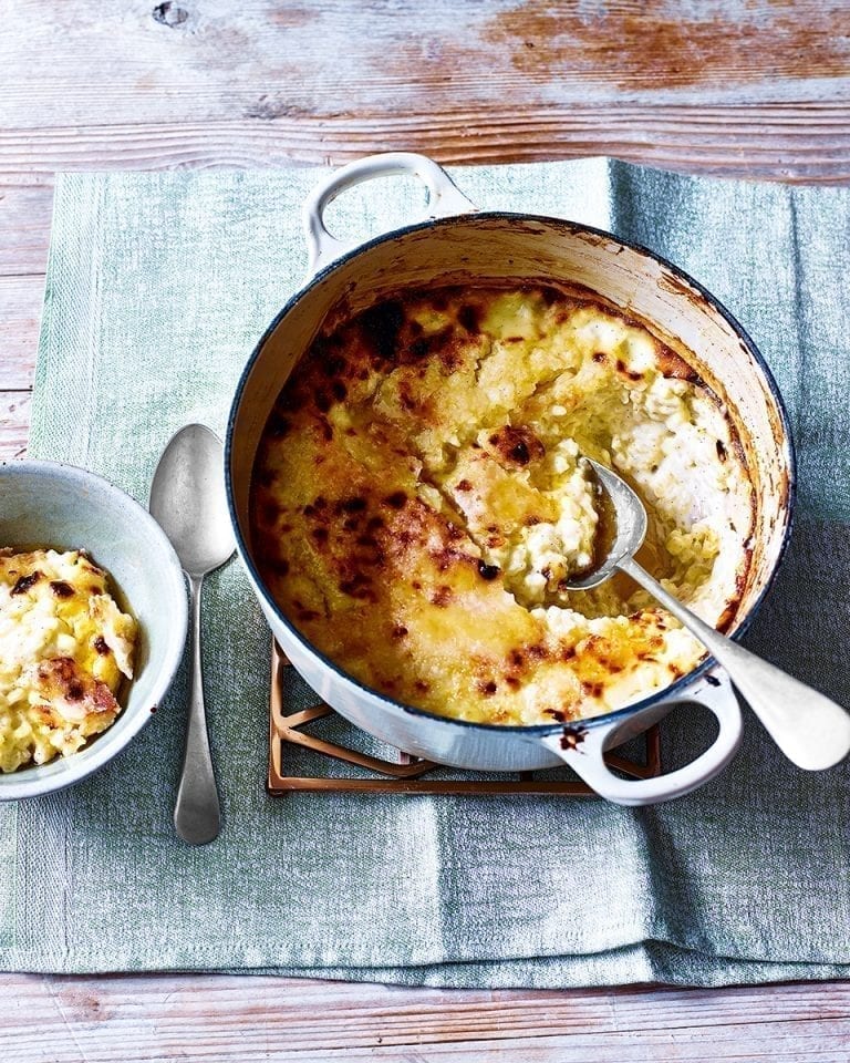 Granny Brett’s warm vanilla rice pudding with golden syrup