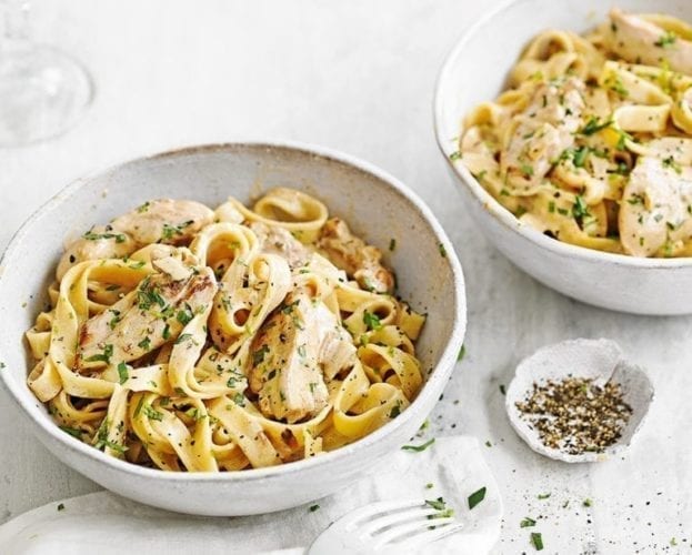 Creamy wine and mustard chicken tagliatelle