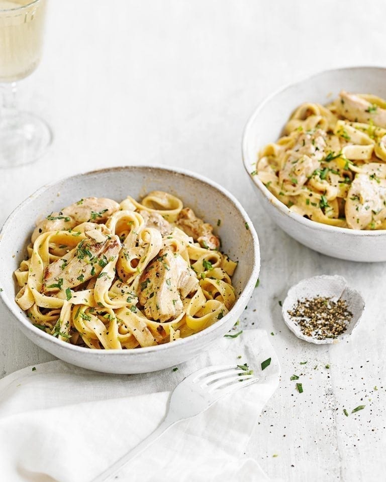 Creamy wine and mustard chicken tagliatelle recipe delicious. magazine