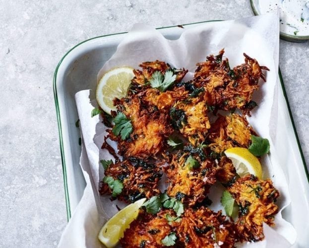 Carrot keftedes with pomegranate skordalia and carrot salad