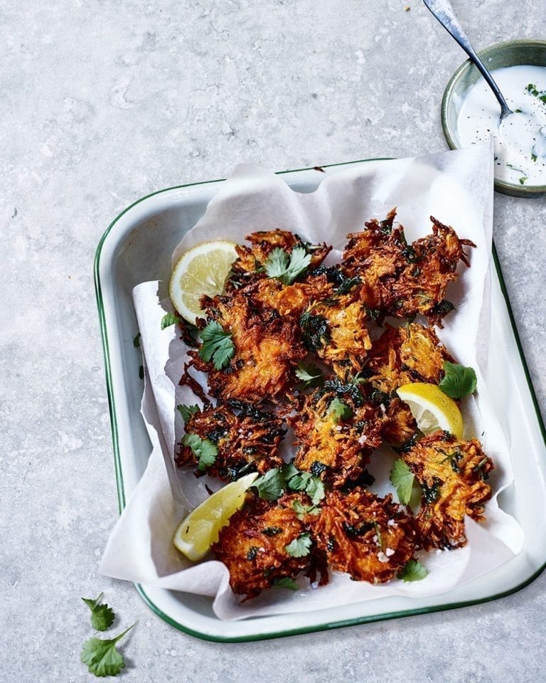 Carrot, ginger and coriander fritters