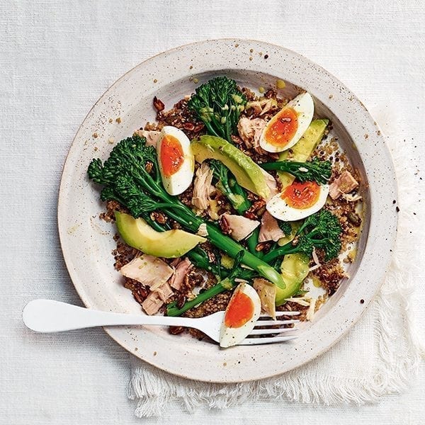 Quinoa, tenderstem broccoli, avocado and tuna salad