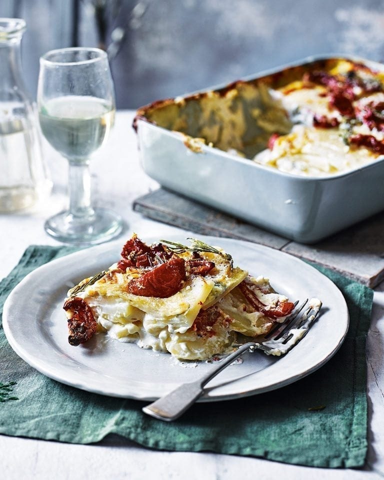 Sun-dried tomato and goat's cheese dauphinois potatoes recipe | delicious. magazine