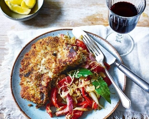 Pork schnitzel with new potatoes and fennel salad