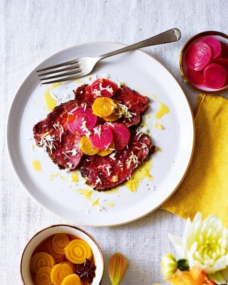 Beef carpaccio with pickled beetroot and horseradish